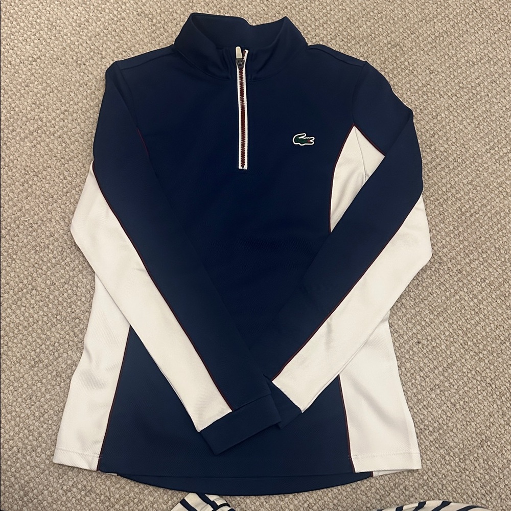 Lacoste Blue and White 1/4-Zip Top